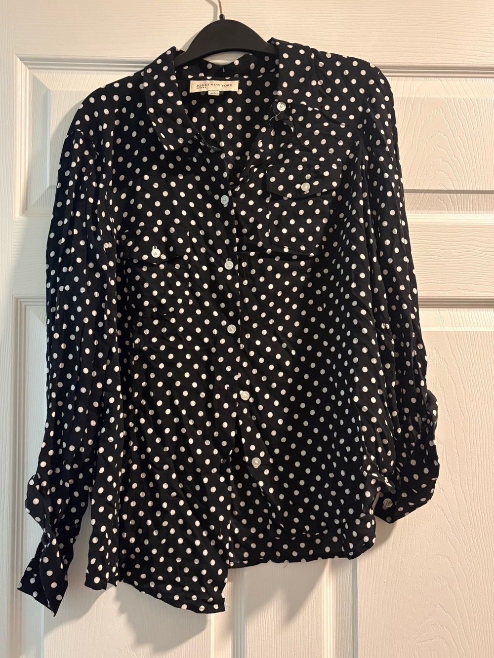 Women's Black Polka Dot Button-Down Blouse - Chic Long-Sleeve Top